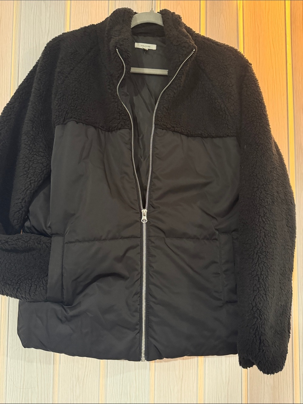 Women's Black Sherpa & Puffer Zip Jacket